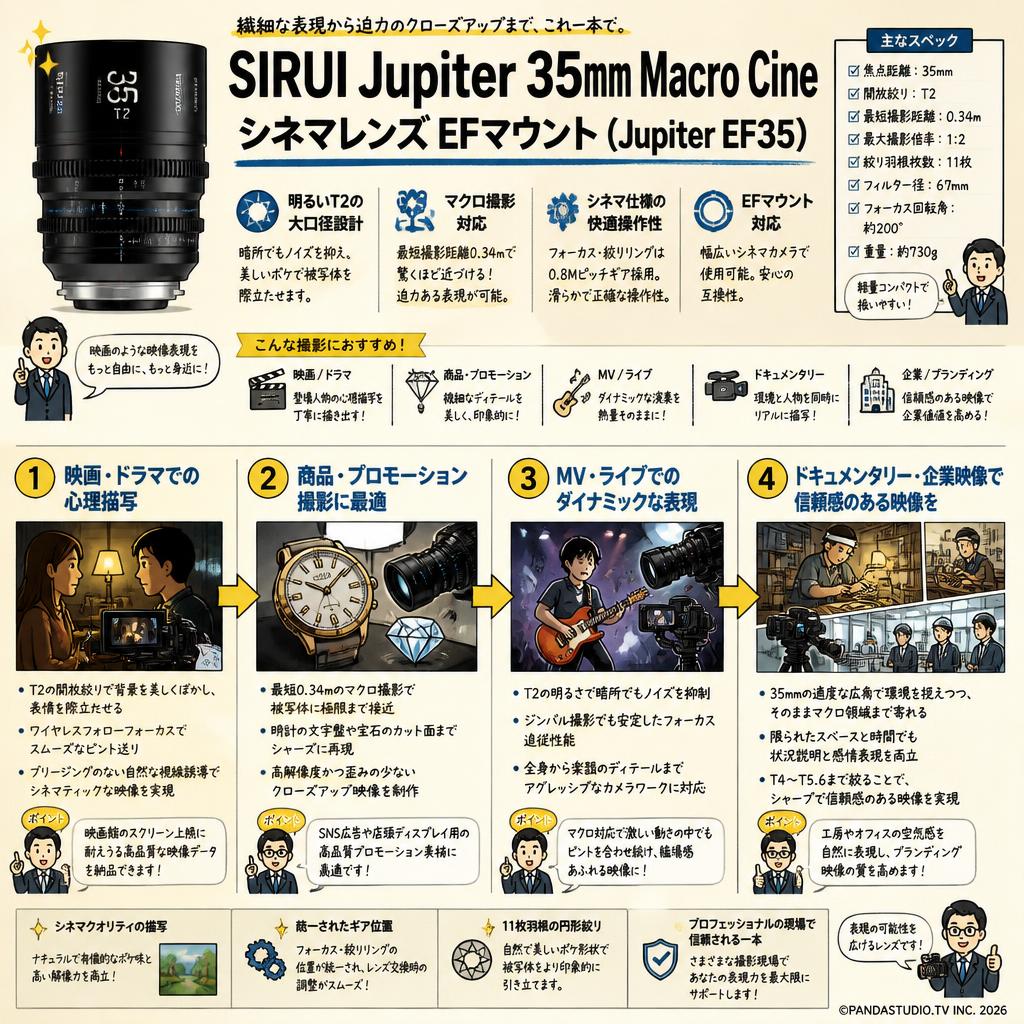 SIRUI Jupiter 35mm Macro Cineシネマレンズ EFマウント ( Jupiter EF35 ) 用途