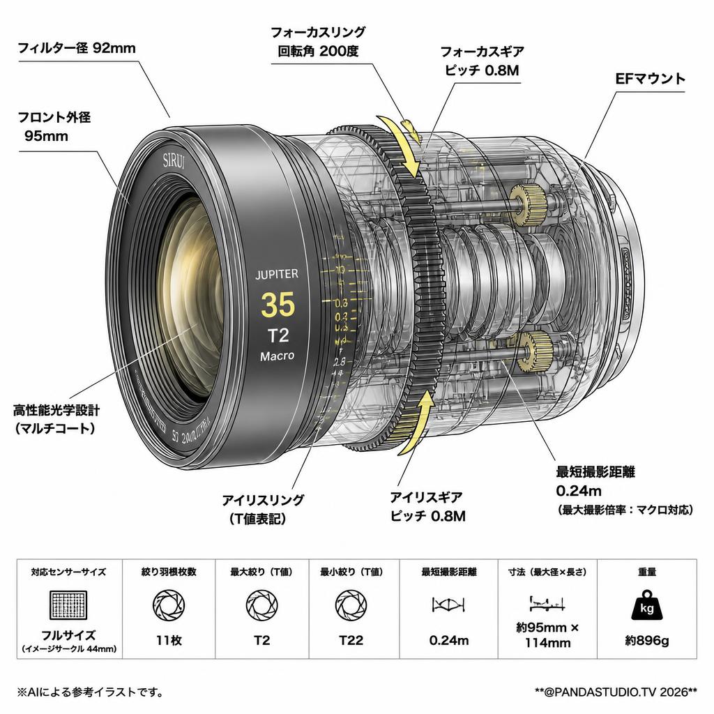 SIRUI Jupiter 35mm Macro Cineシネマレンズ EFマウント ( Jupiter EF35 ) スペック