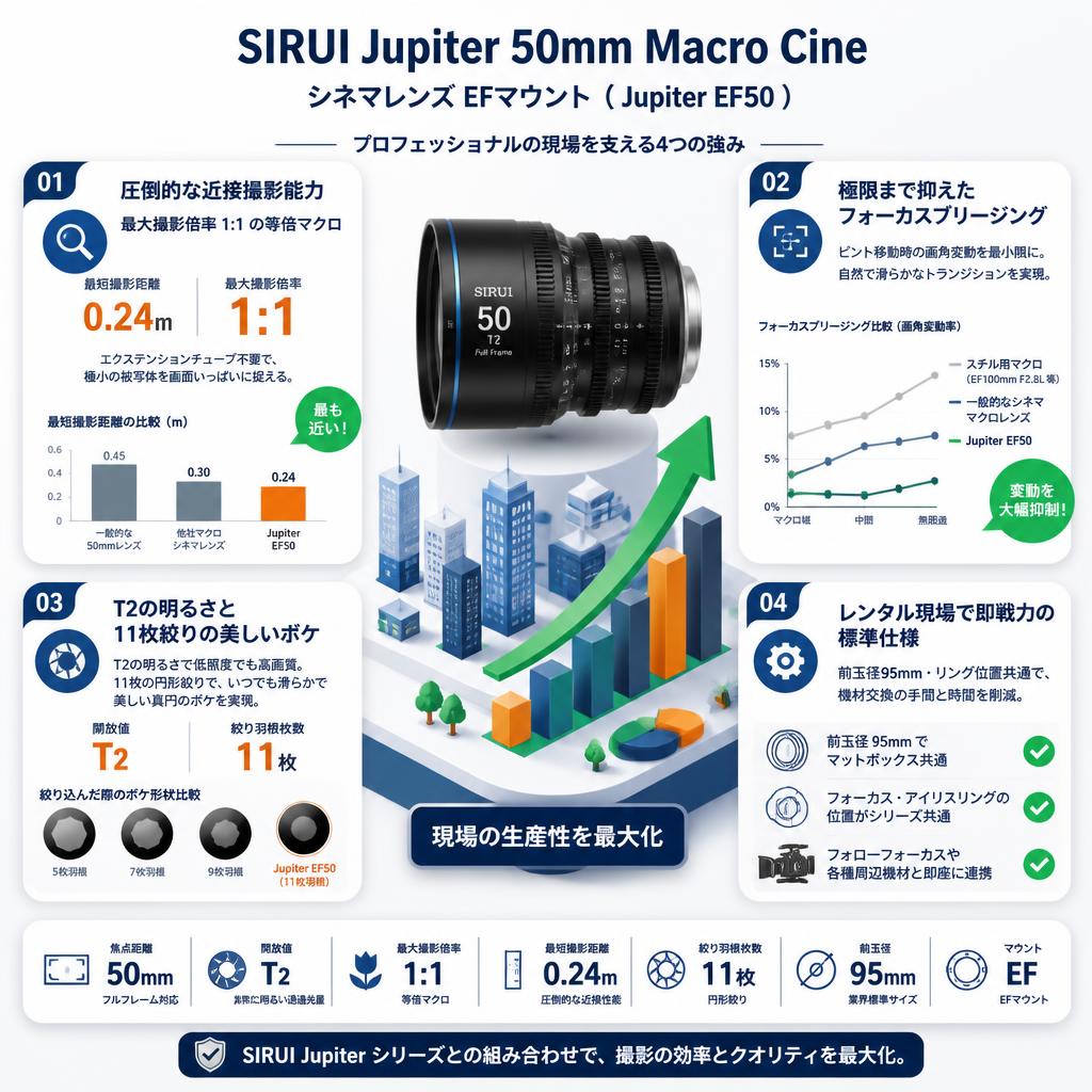 SIRUI Jupiter 50mm Macro Cineシネマレンズ EFマウント ( Jupiter EF50 ) セールスポイント