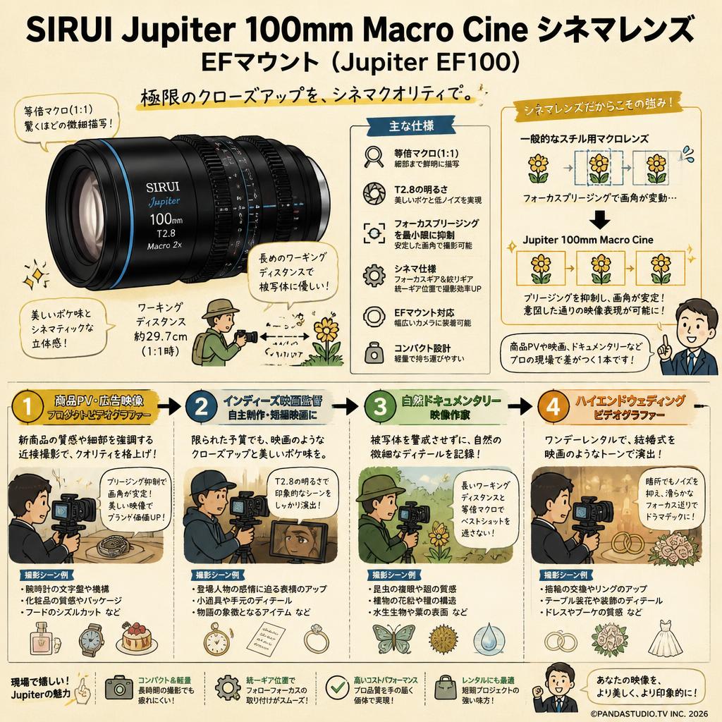 SIRUI Jupiter 100mm Macro Cineシネマレンズ EFマウント ( Jupiter EF100 ) おもな対象のお客様