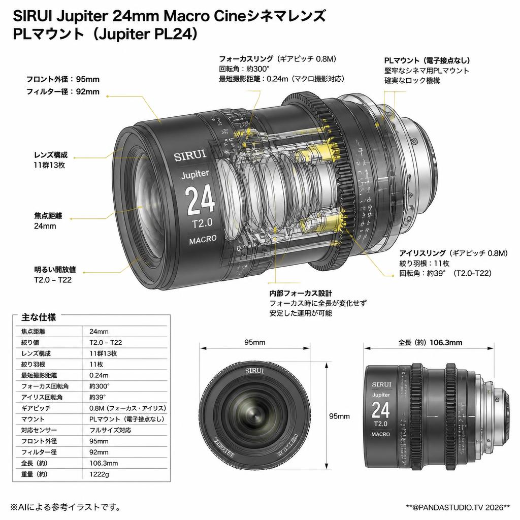 SIRUI Jupiter 24mm Macro Cineシネマレンズ PLマウント ( Jupiter PL24 ) スペック