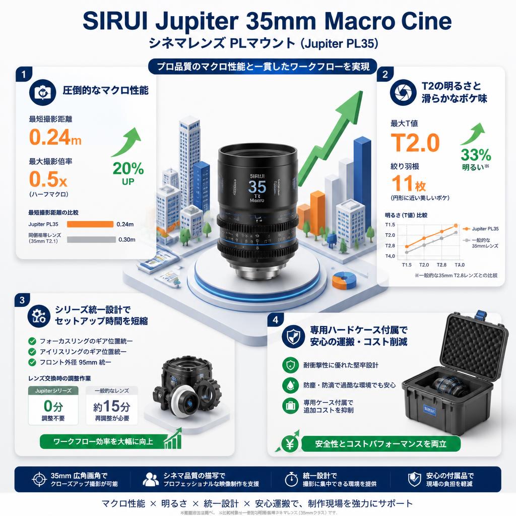 SIRUI Jupiter 35mm Macro Cineシネマレンズ PLマウント ( Jupiter PL35 ) セールスポイント