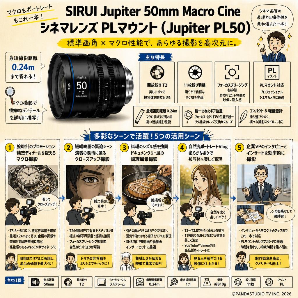 SIRUI Jupiter 50mm Macro Cineシネマレンズ PLマウント ( Jupiter PL50 ) 用途