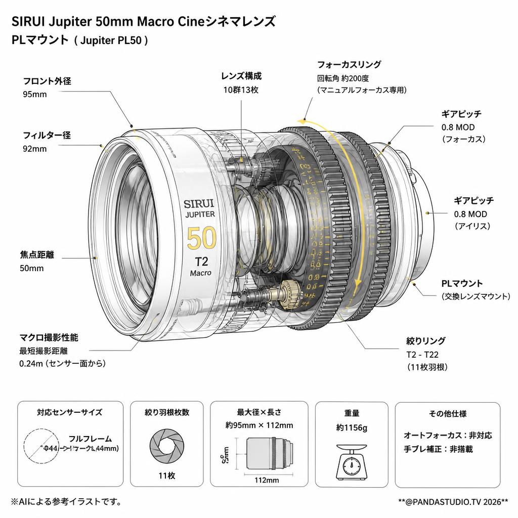 SIRUI Jupiter 50mm Macro Cineシネマレンズ PLマウント ( Jupiter PL50 ) スペック