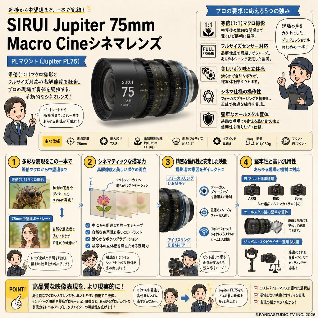 SIRUI Jupiter 75mm Macro Cineシネマレンズ PLマウント ( Jupiter PL75 ) 概要