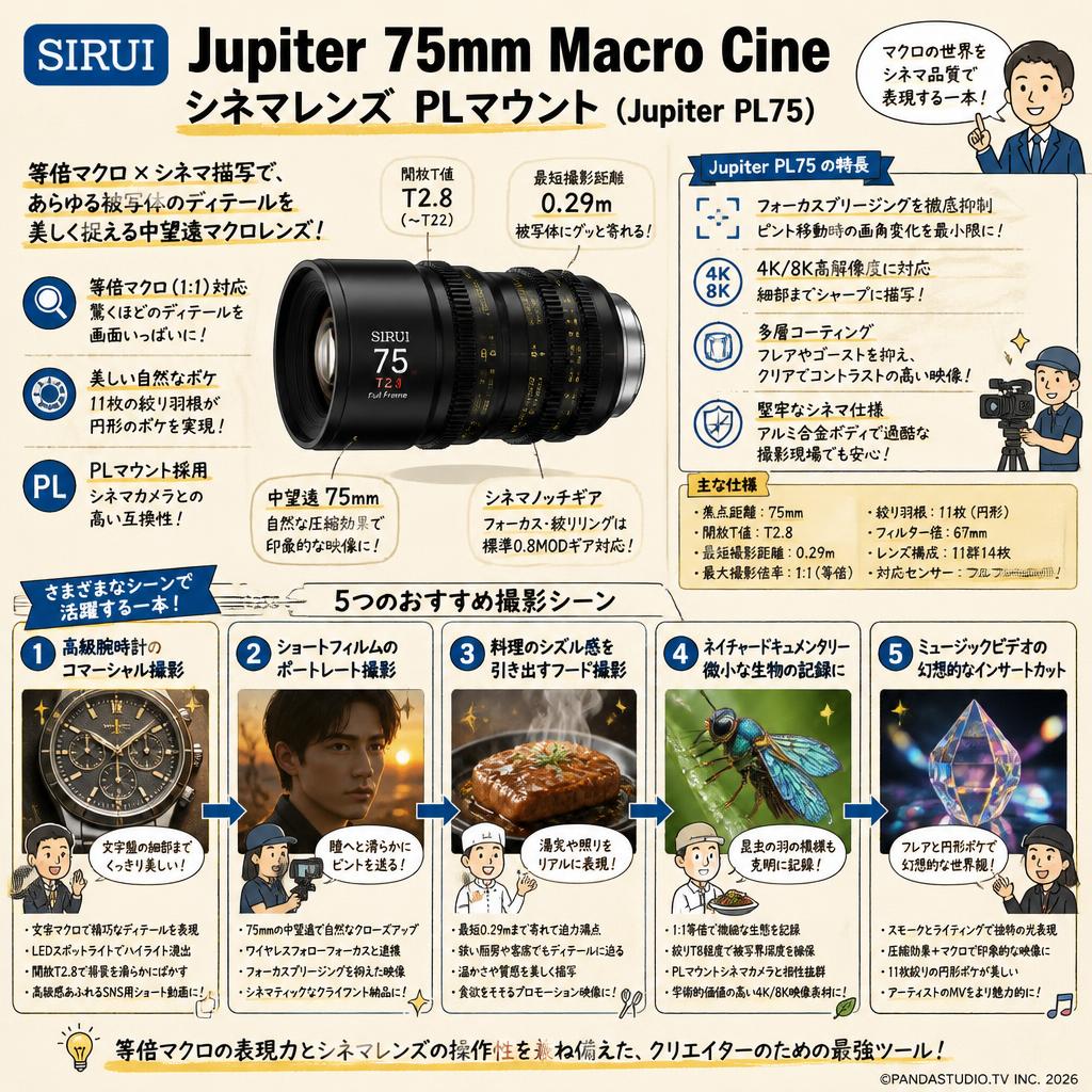 SIRUI Jupiter 75mm Macro Cineシネマレンズ PLマウント ( Jupiter PL75 ) 用途