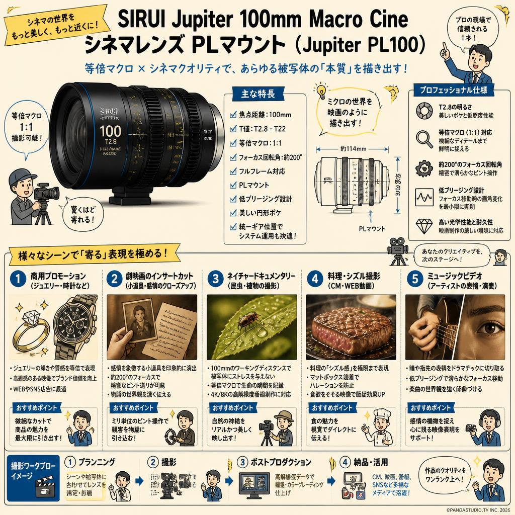 SIRUI Jupiter 100mm Macro Cineシネマレンズ PLマウント ( Jupiter PL100 ) 用途