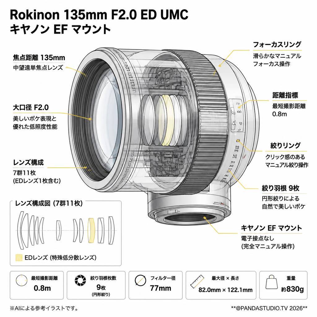Rokinon 135mm F2.0 ED UMC キヤノン EF マウント スペック