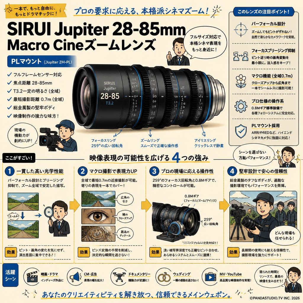SIRUI Jupiter 28-85mm Macro Cineズームレンズ PLマウント ( Jupiter ZM-PL ) 概要