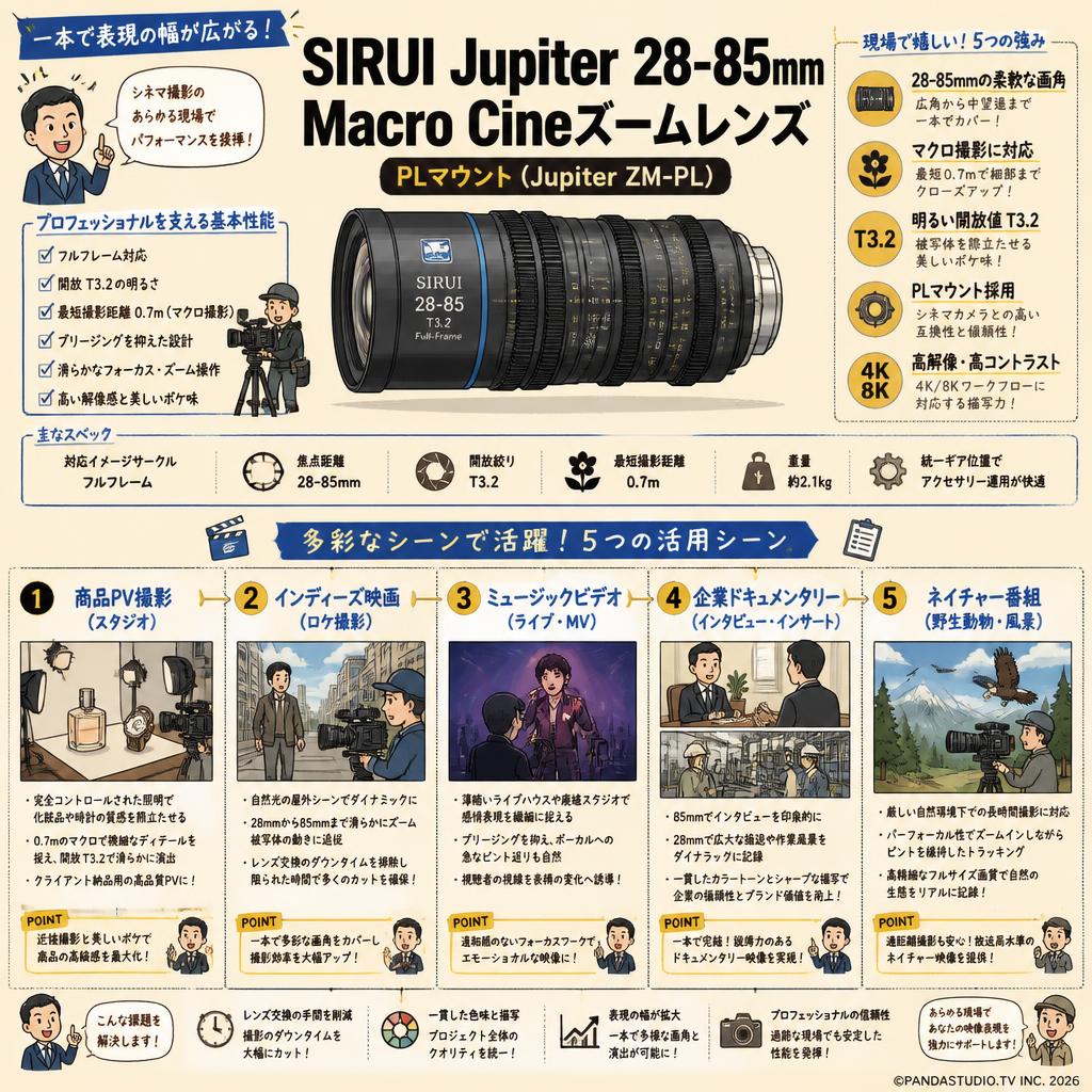 SIRUI Jupiter 28-85mm Macro Cineズームレンズ PLマウント ( Jupiter ZM-PL ) 用途