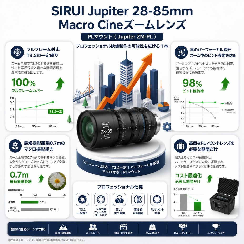 SIRUI Jupiter 28-85mm Macro Cineズームレンズ PLマウント ( Jupiter ZM-PL ) セールスポイント