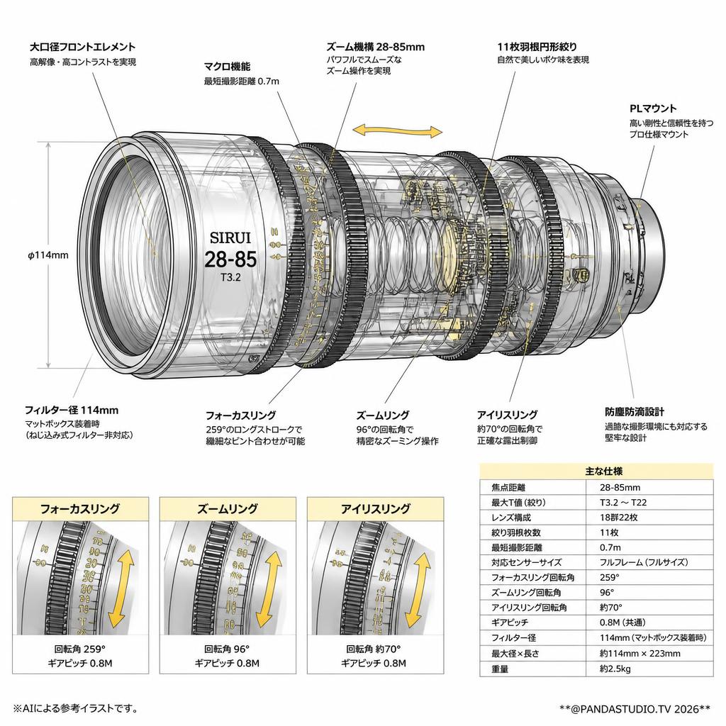 SIRUI Jupiter 28-85mm Macro Cineズームレンズ PLマウント ( Jupiter ZM-PL ) スペック