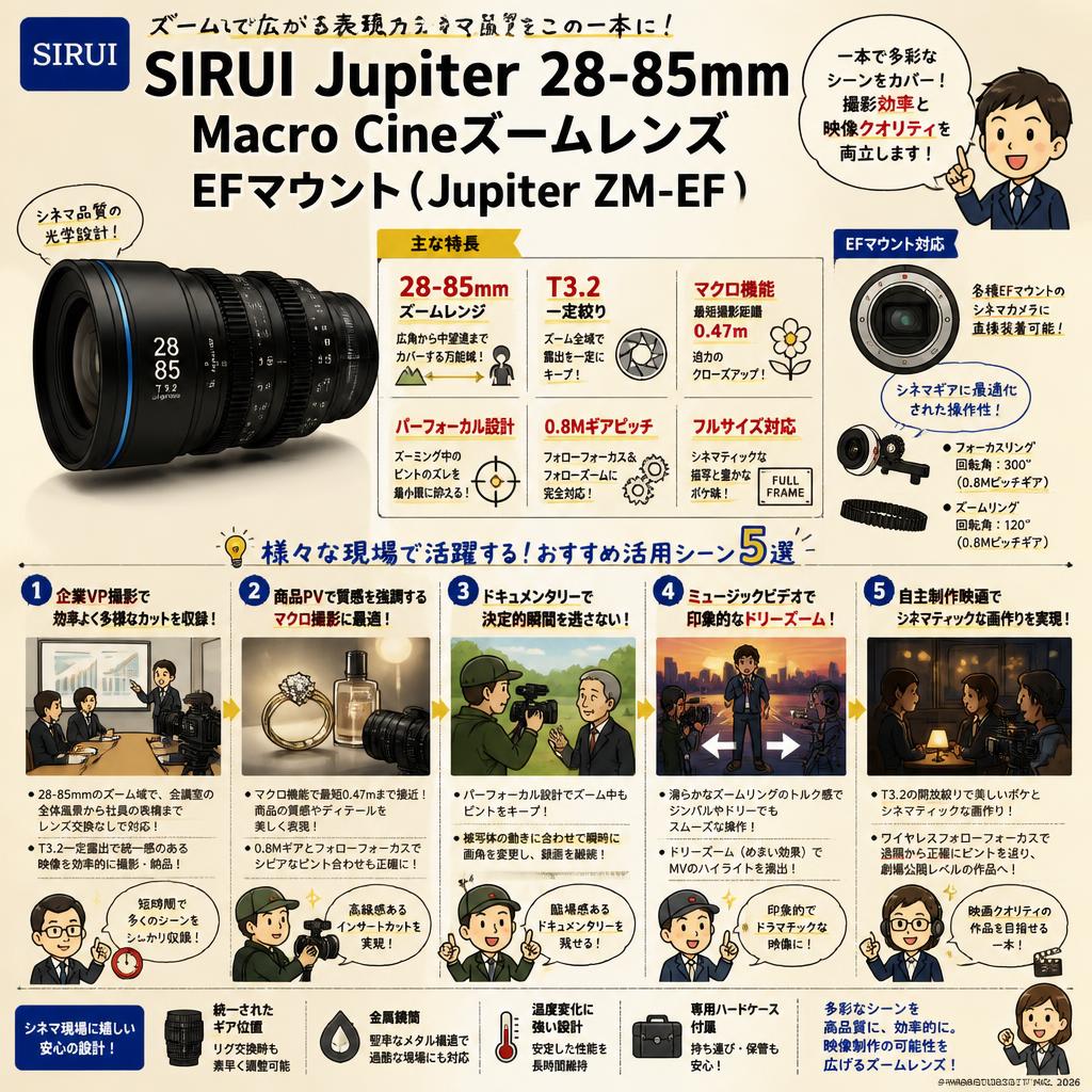 SIRUI Jupiter 28-85mm Macro Cineズームレンズ EFマウント ( Jupiter ZM-EF ) 用途