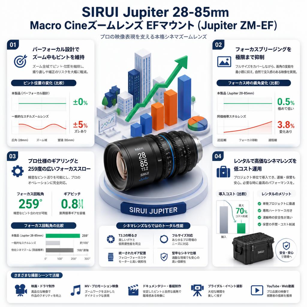 SIRUI Jupiter 28-85mm Macro Cineズームレンズ EFマウント ( Jupiter ZM-EF ) セールスポイント