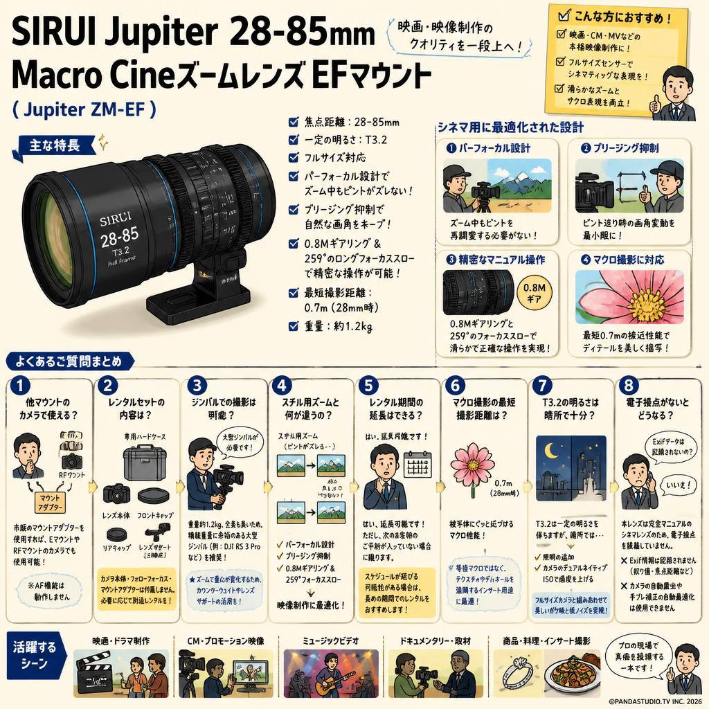 SIRUI Jupiter 28-85mm Macro Cineズームレンズ EFマウント ( Jupiter ZM-EF ) FAQ（よくある質問と答え）