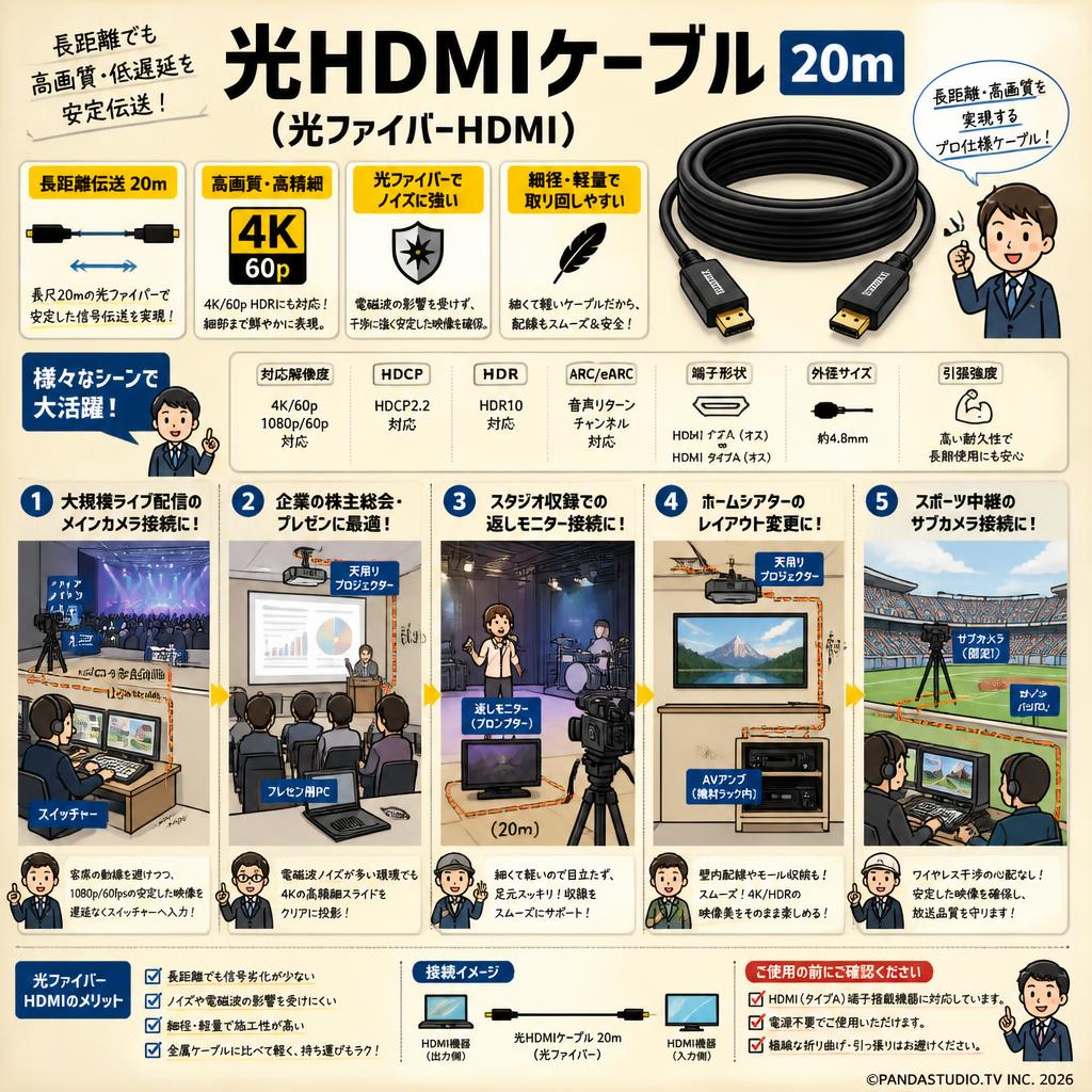 光HDMIケーブル 20m（光ファイバーHDMI） 用途