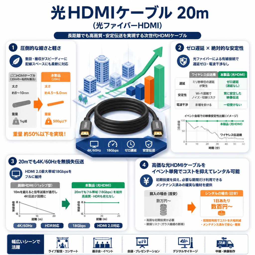 光HDMIケーブル 20m（光ファイバーHDMI） セールスポイント