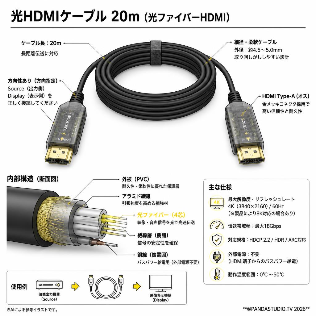 光HDMIケーブル 20m（光ファイバーHDMI） スペック