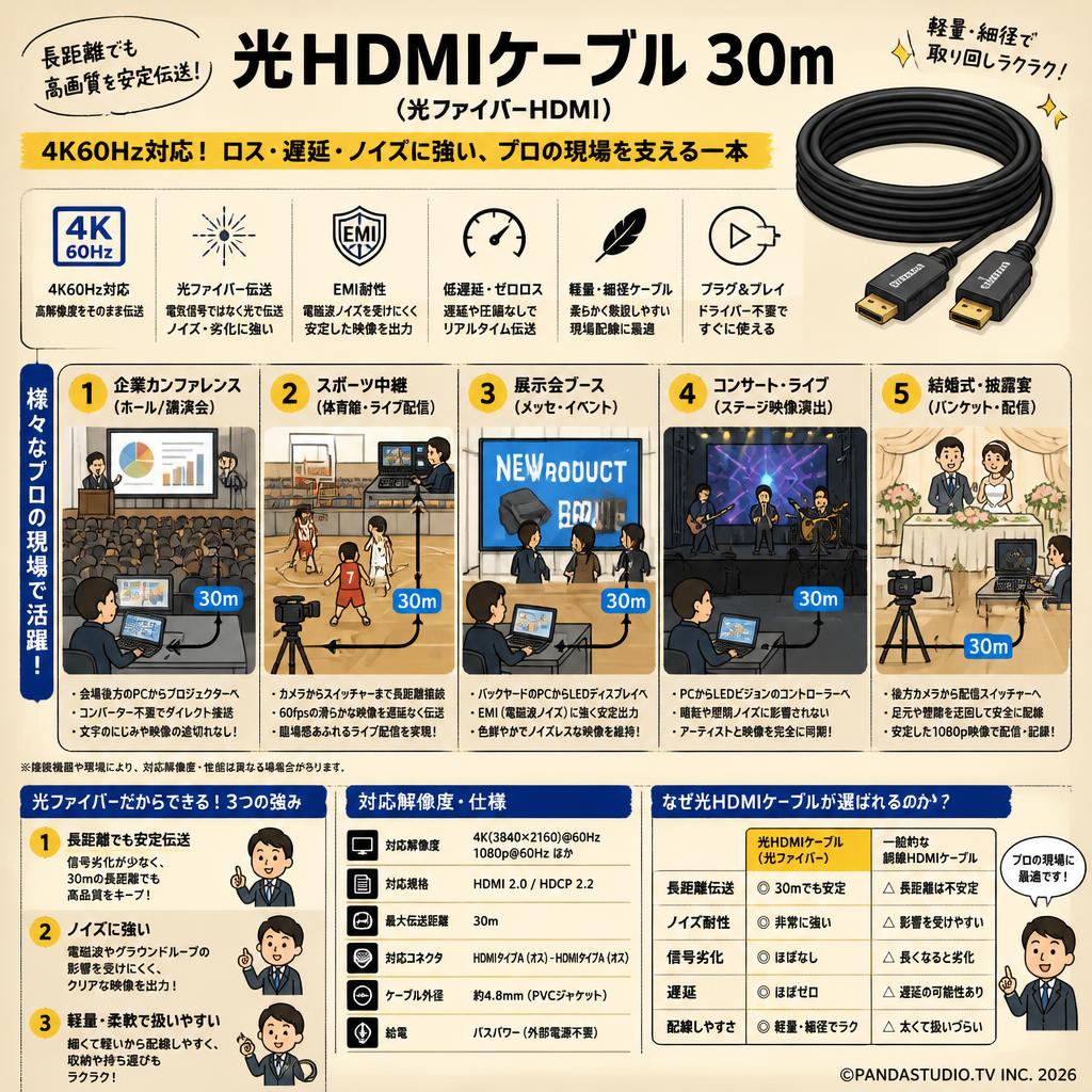 光HDMIケーブル 30m（光ファイバーHDMI） 用途