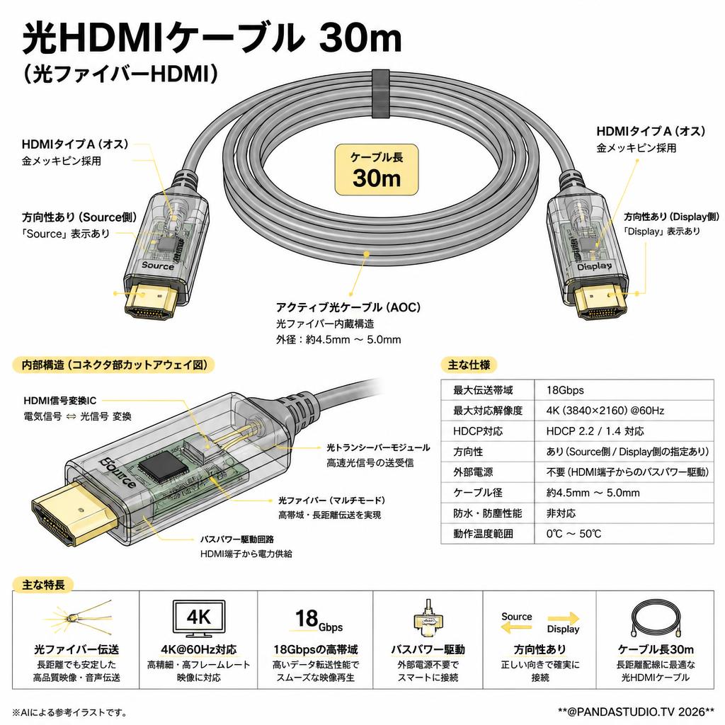 光HDMIケーブル 30m（光ファイバーHDMI） スペック