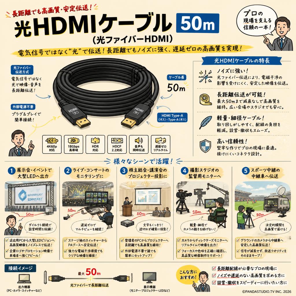 光HDMIケーブル 50m（光ファイバーHDMI） 用途