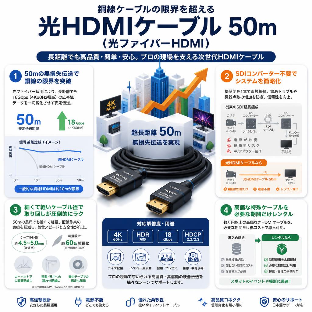 光HDMIケーブル 50m（光ファイバーHDMI） セールスポイント