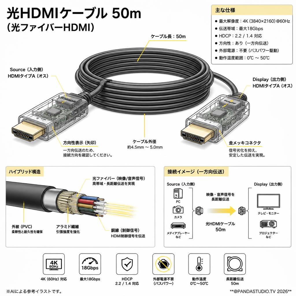 光HDMIケーブル 50m（光ファイバーHDMI） スペック