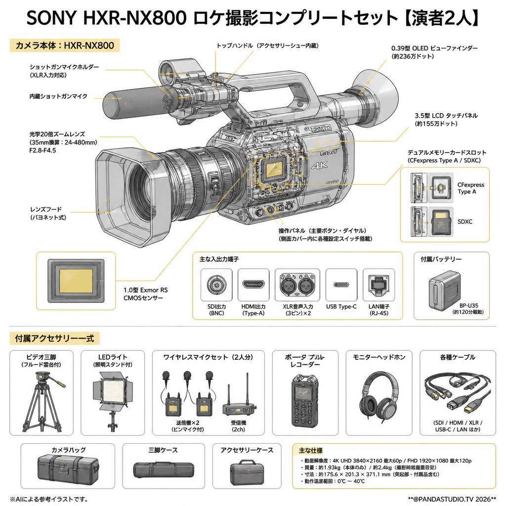 SONY HXR-NX800 ロケ撮影コンプリートセット【演者2人】 スペック