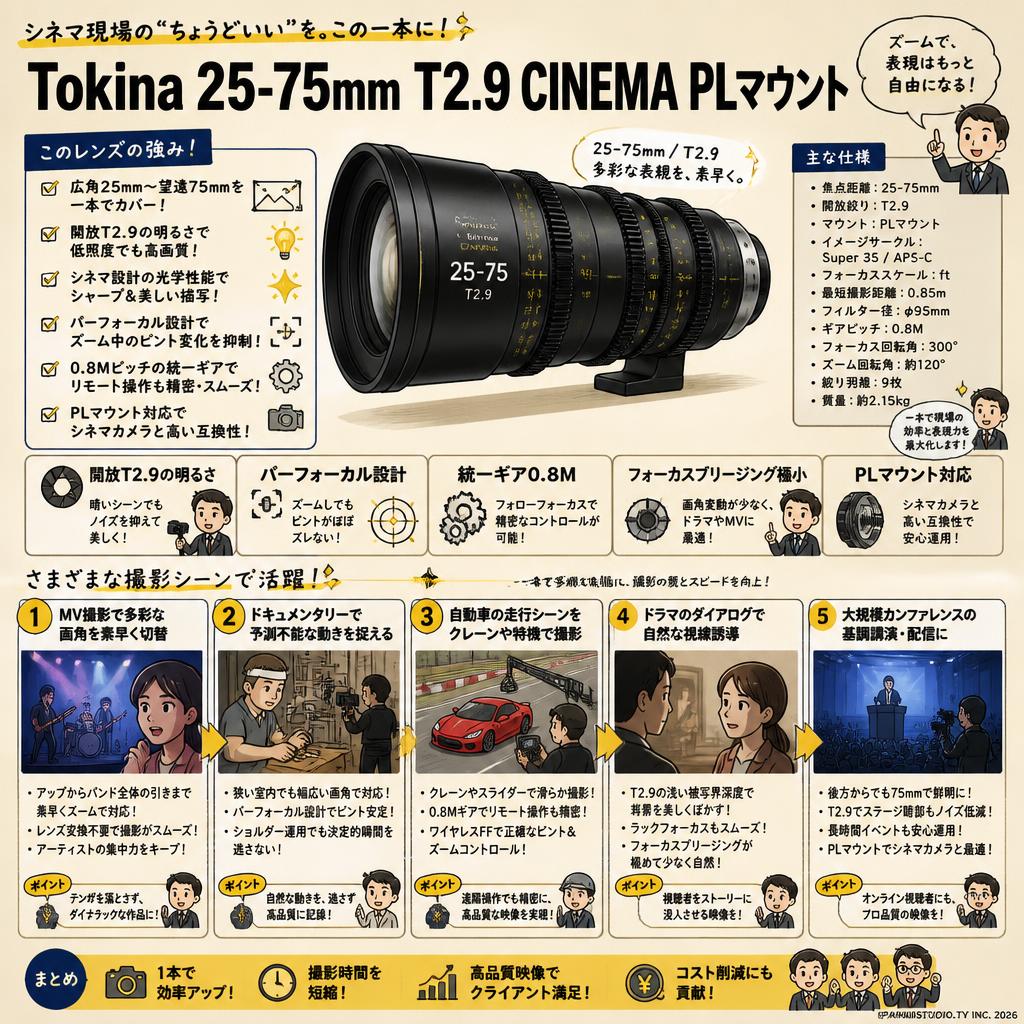 Tokina 25-75mm T2.9 CINEMA PLマウント 用途