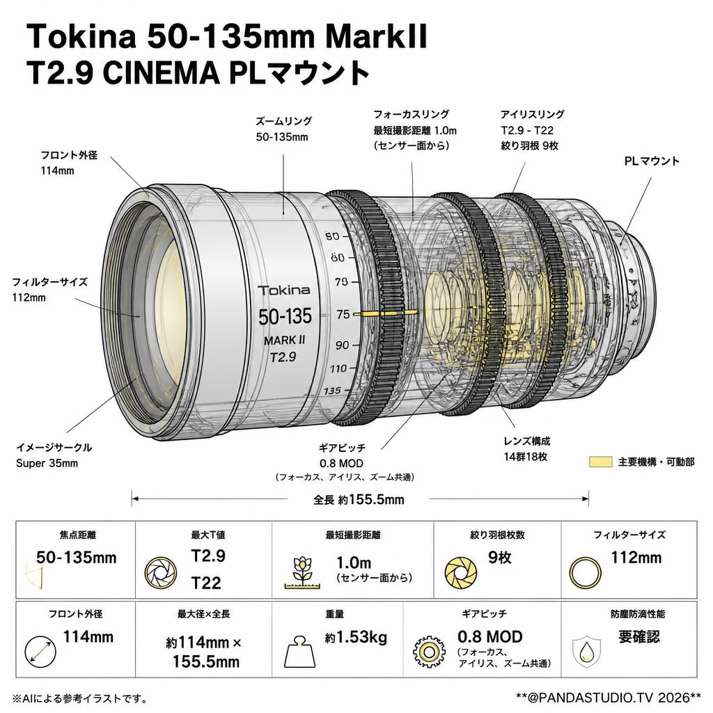 Tokina 50-135mm MarkII T2.9 CINEMA PLマウント スペック