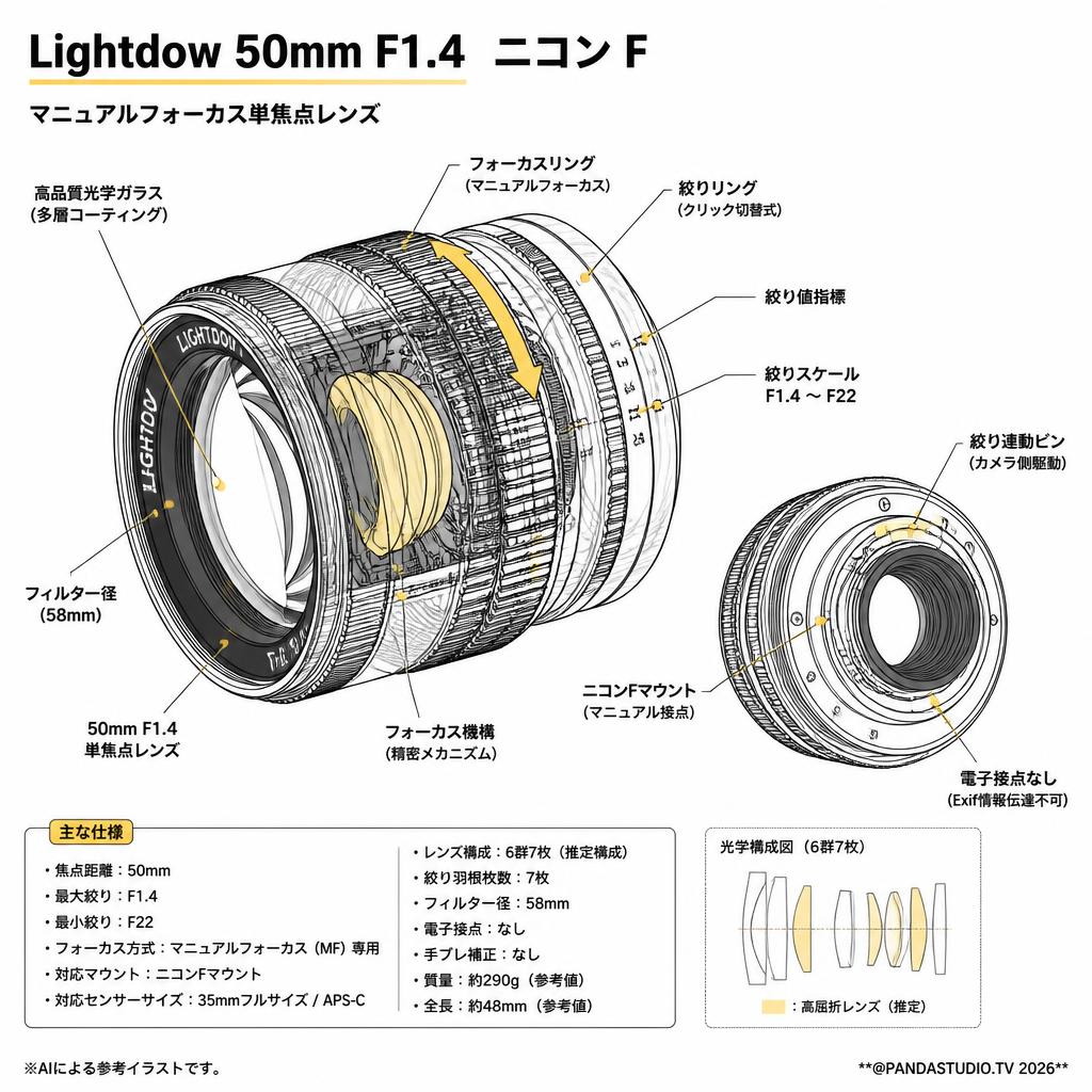 Lightdow 50mm F1.4   ニコン F スペック