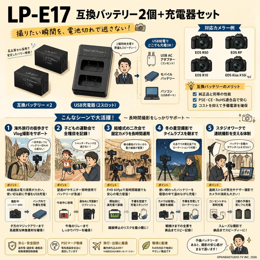 LP-E17  互換バッテリー2個＋充電器セット 用途