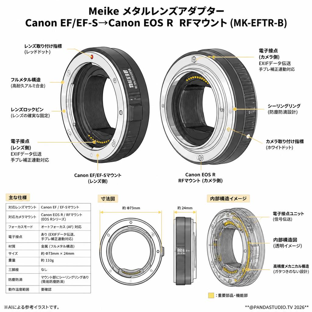 Meike メタルレンズアダプターCanon EF/EF-S→Canon EOS R  RFマウント (MK-EFTR-B ) スペック