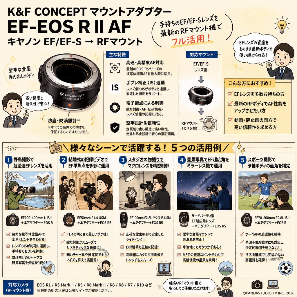 K&F Concept マウントアダプター  EF-EOS RⅡAF キヤノン EF/EF-S→ RFマウント 用途