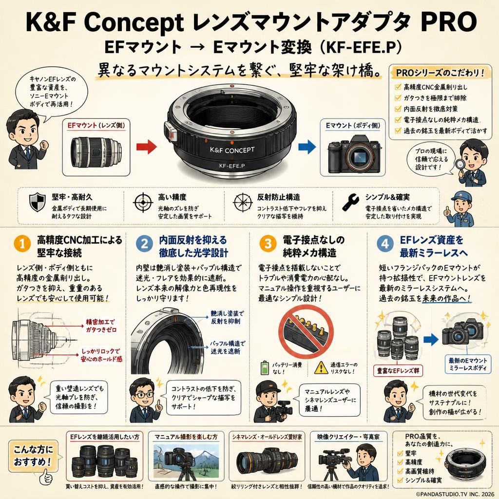 K&F Concept レンズマウントアダプタ PRO EFマウント → Eマウント変換 ( KF-EFE.P ) 概要