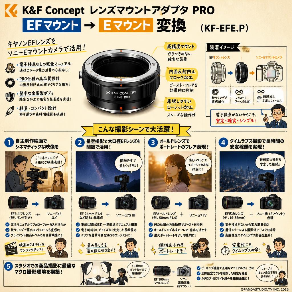 K&F Concept レンズマウントアダプタ PRO EFマウント → Eマウント変換 ( KF-EFE.P ) 用途