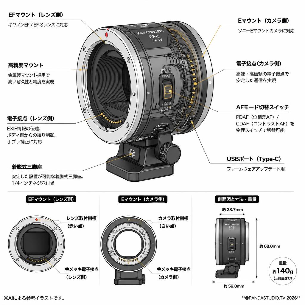 K&F Concept EFマウント→Eマウント ( KF-EFE-AF IV ) スペック