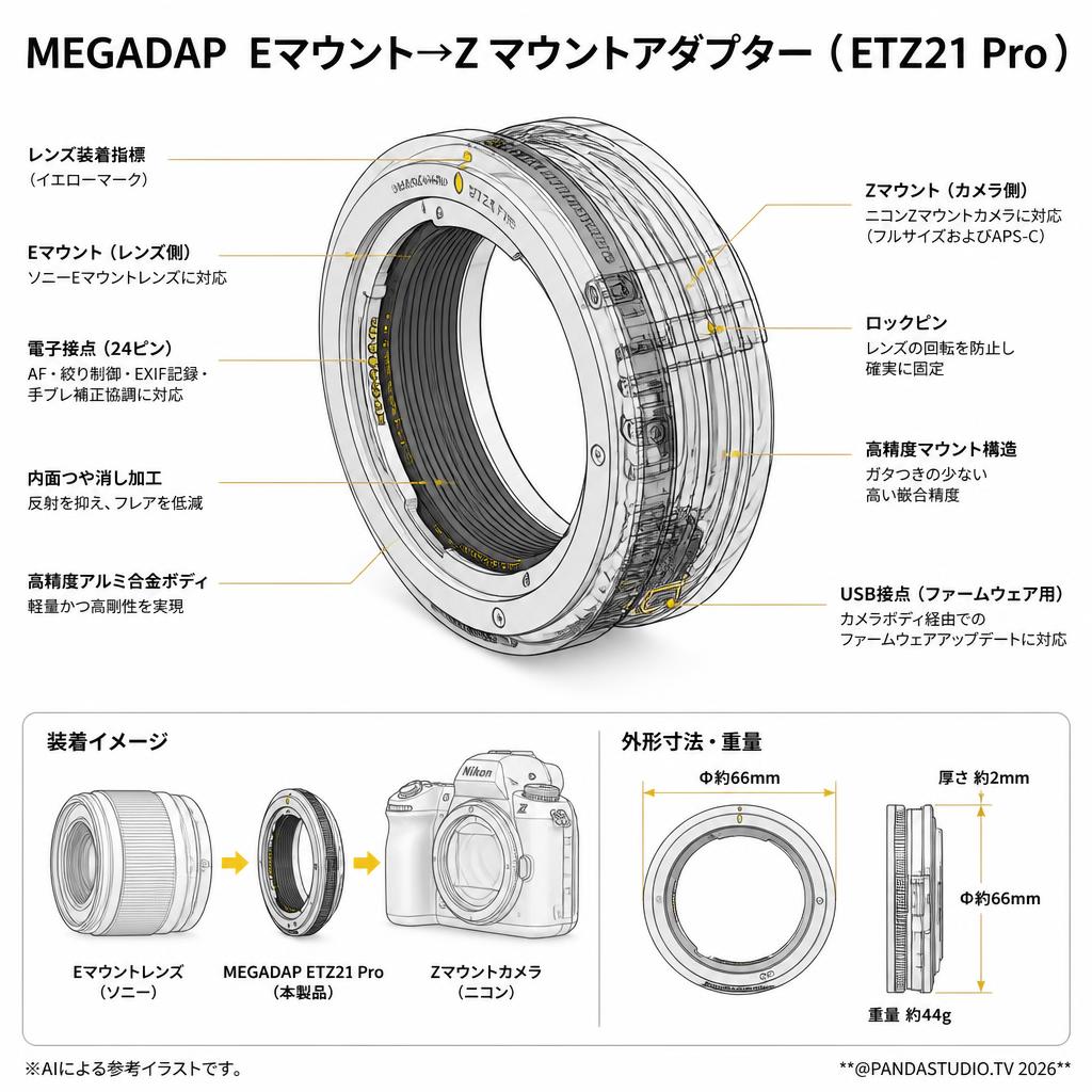 MEGADAP  Eマウント→Z マウントアダプター ( ETZ21 Pro ) スペック