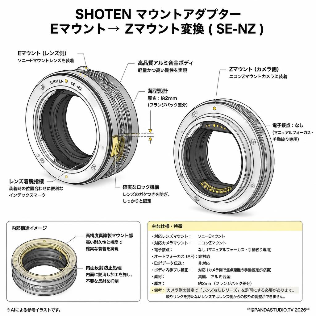 SHOTEN マウントアダプター Eマウント→ Zマウント変換 ( SE-NZ ) スペック