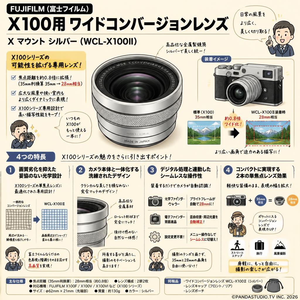 FUJIFILM (富士フイルム) X100用 ワイドコンバージョンレンズ X マウント シルバー (WCL-X100II) 概要