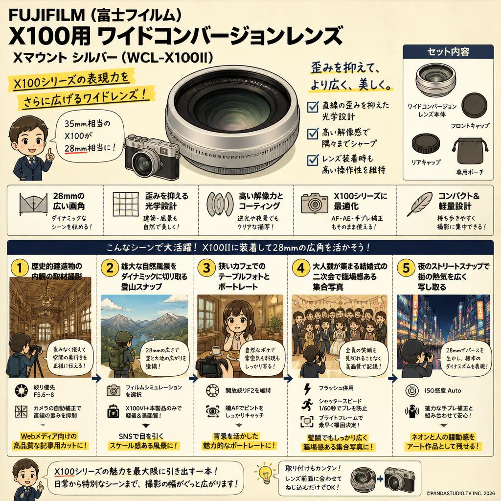 FUJIFILM (富士フイルム) X100用 ワイドコンバージョンレンズ X マウント シルバー (WCL-X100II) 用途
