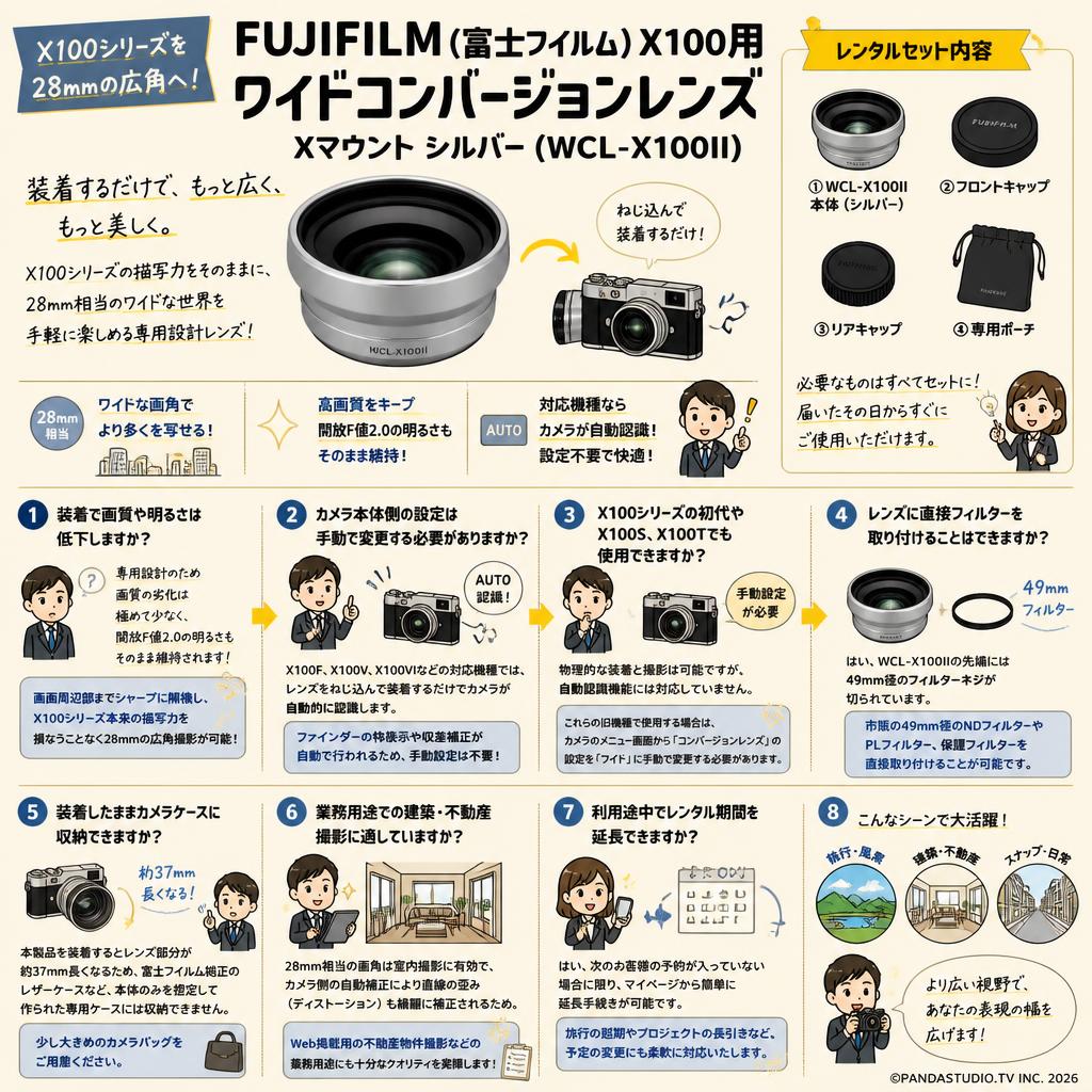 FUJIFILM (富士フイルム) X100用 ワイドコンバージョンレンズ X マウント シルバー (WCL-X100II) FAQ（よくある質問と答え）