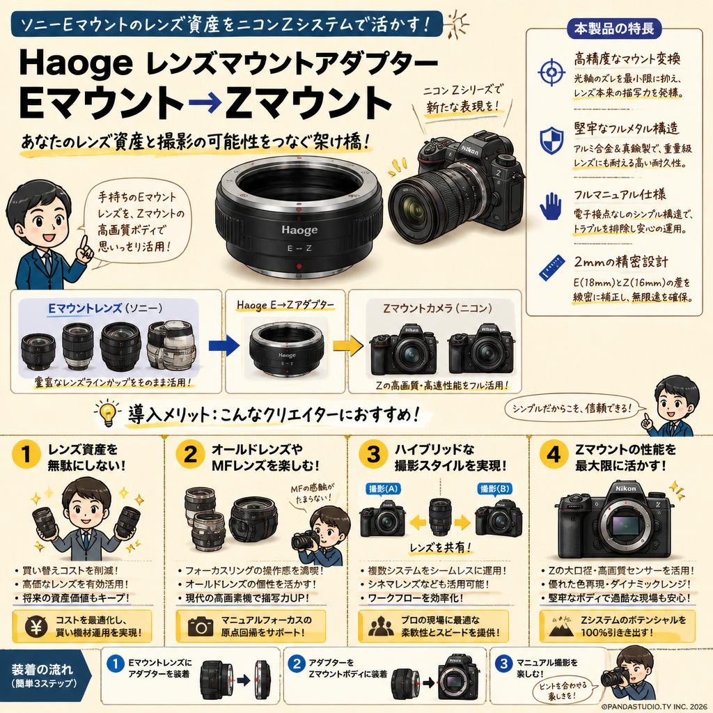Haoge レンズマウントアダプター Eマウント→Zマウント 概要