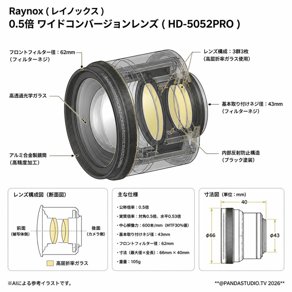 Raynox ( レイノックス ) 0.5倍 ワイドコンバージョンレンズ ( HD-5052PRO ) スペック