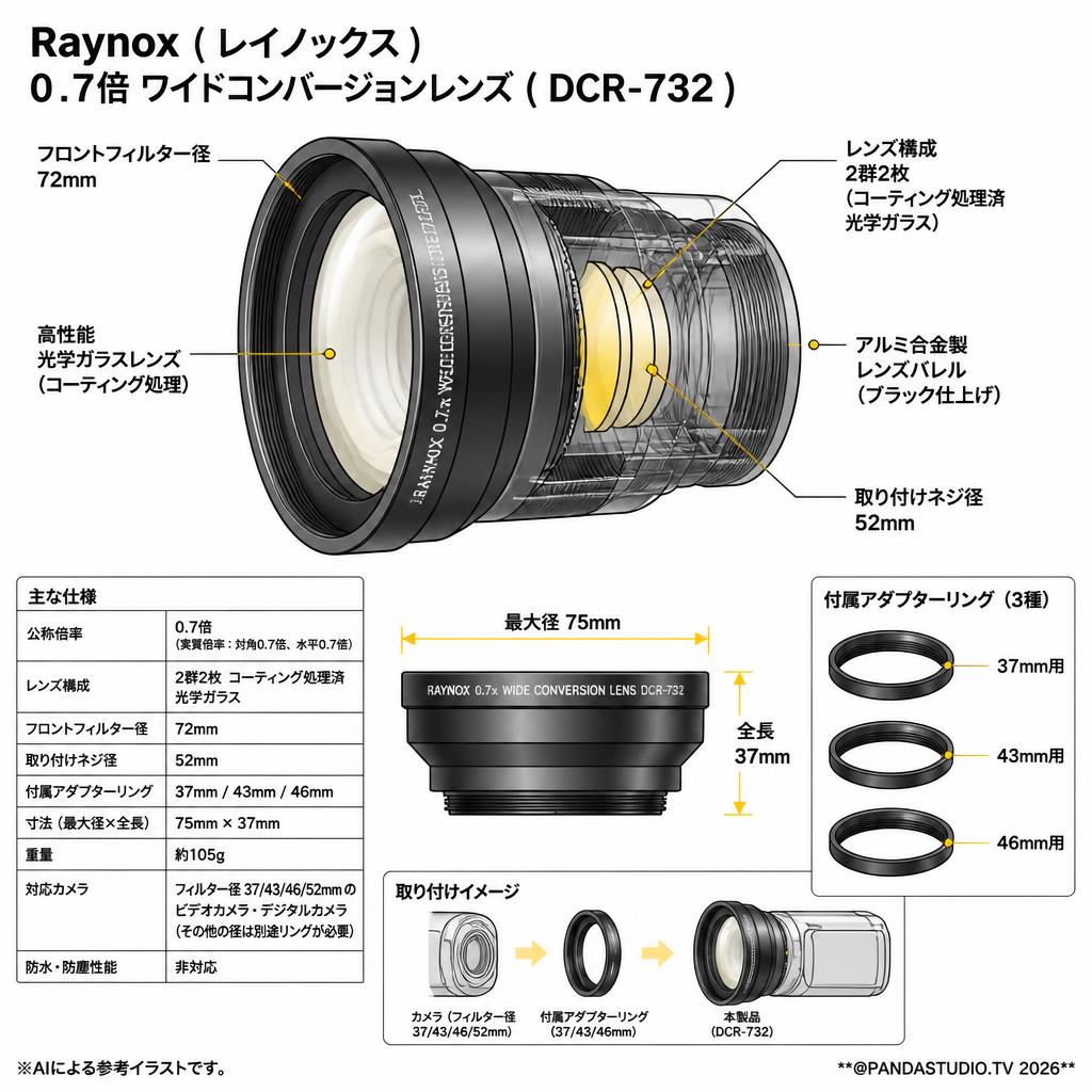 Raynox ( レイノックス ) 0 .7倍 ワイドコンバージョンレンズ ( DCR-732 ) スペック