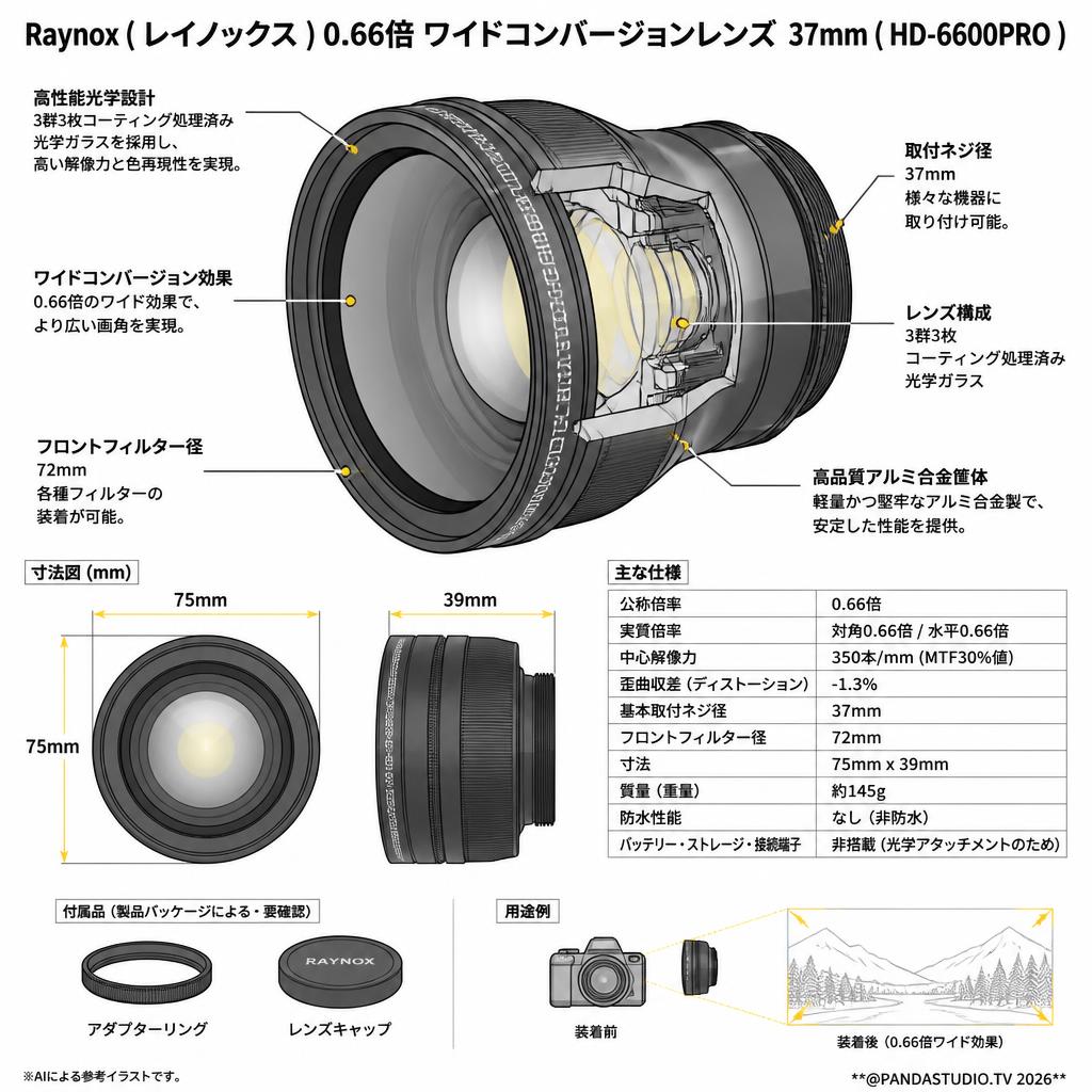 Raynox ( レイノックス ) 0.66倍 ワイドコンバージョンレンズ  37mm ( HD-6600PRO ) スペック