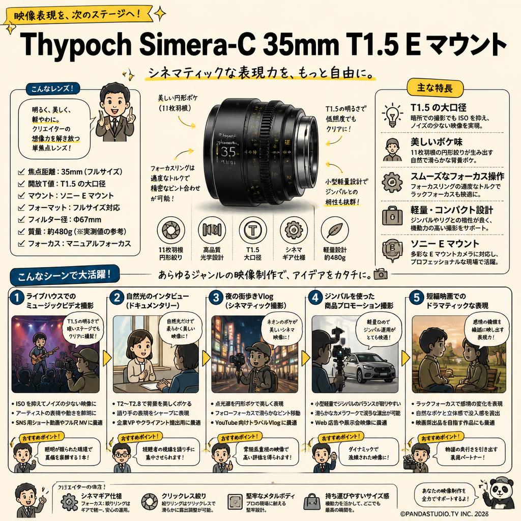 Thypoch Simera-C 35mm T1.5 E マウント 用途