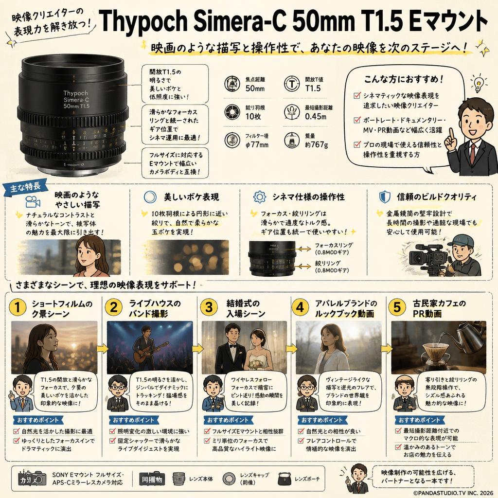 Thypoch Simera-C 50mm T1.5 E マウント 用途