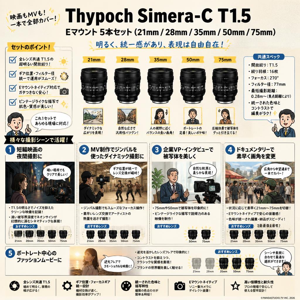 Thypoch Simera-C T1.5 E マウント 5本セット（21mm / 28mm / 35mm / 50mm / 75mm） 用途