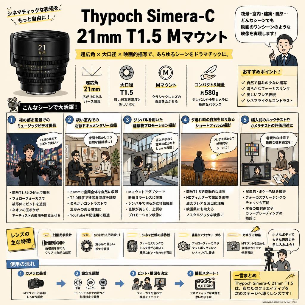Thypoch Simera-C 21mm T1.5 Mマウント 用途